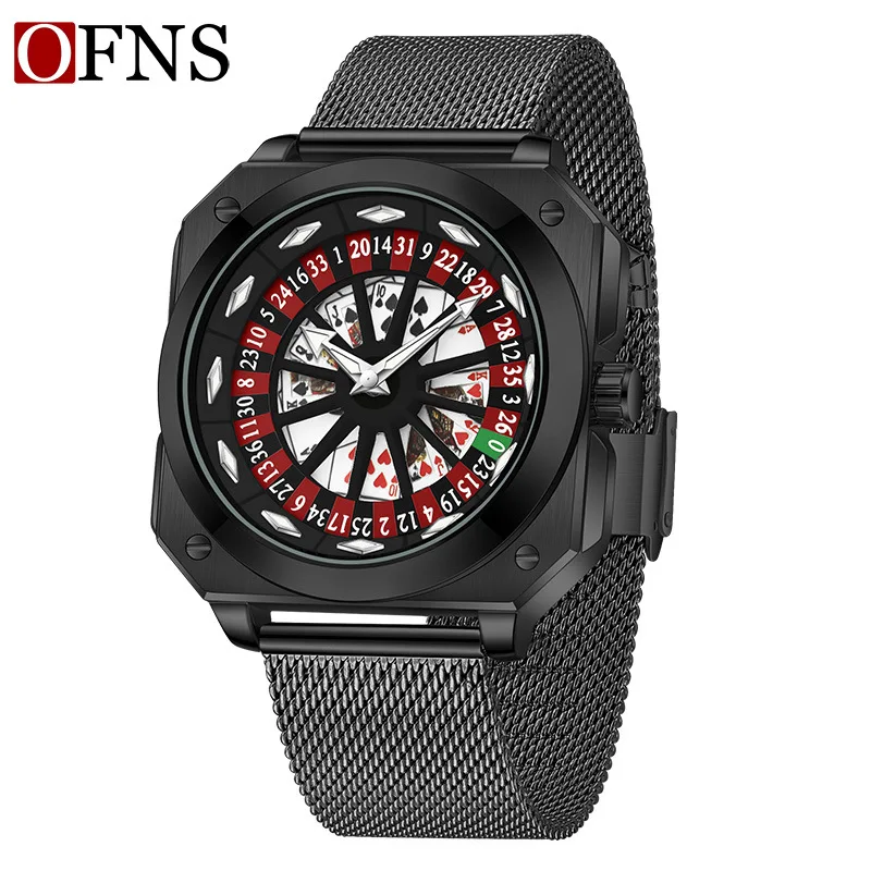 OFNS live broadcast hot-selling quartz watch, men's watch, three-dimensional hollow poker face men's watch