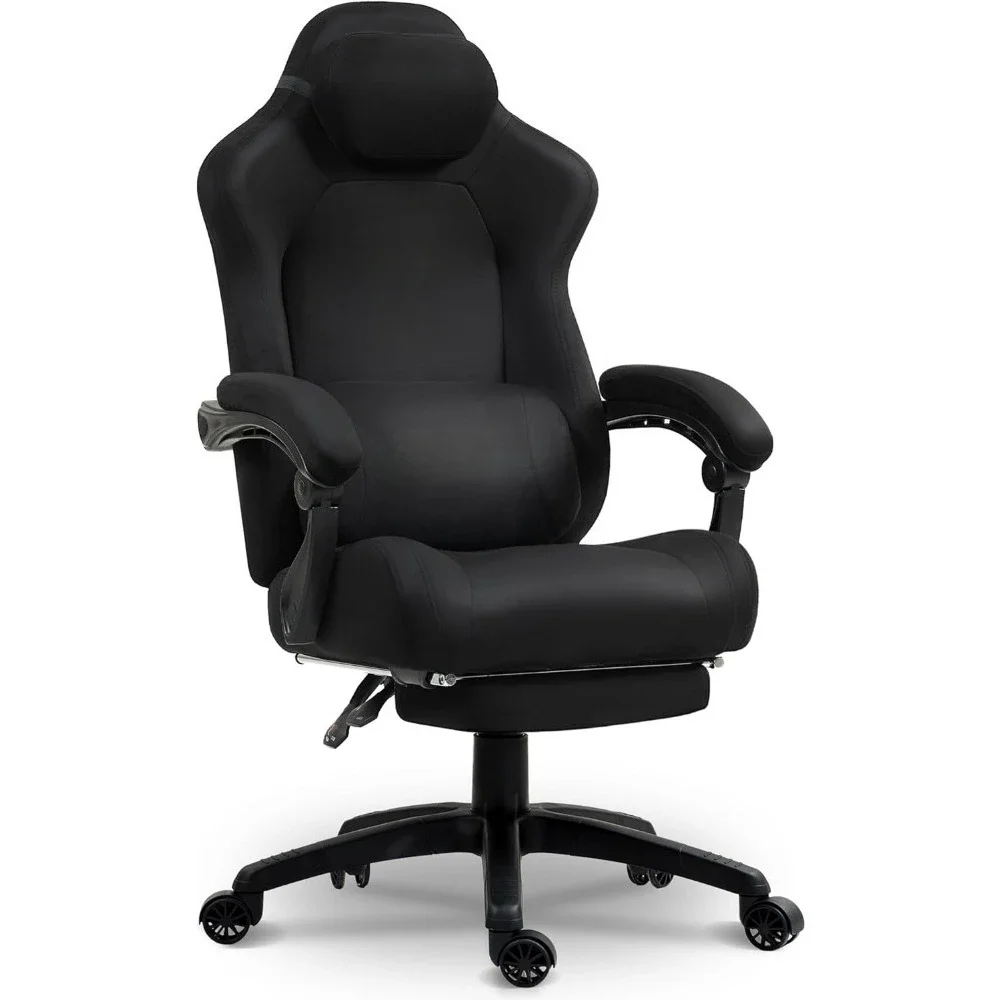 High Back Gamer Chair Ergonomic with Footr,Dowinx Big and Tall Gaming Chair, Suede Fabric Game Chair with Pocket Spring Cushion