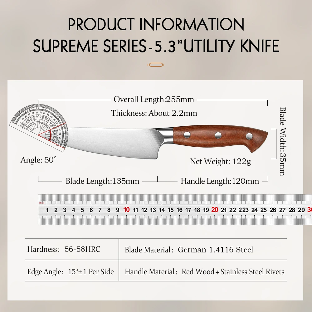 HEZHEN 5.3 Inches Utility Knife 1.4116 steel Red Wood Handle Cook Tools Core Blade Kitchen Knife Accessories Box Packing