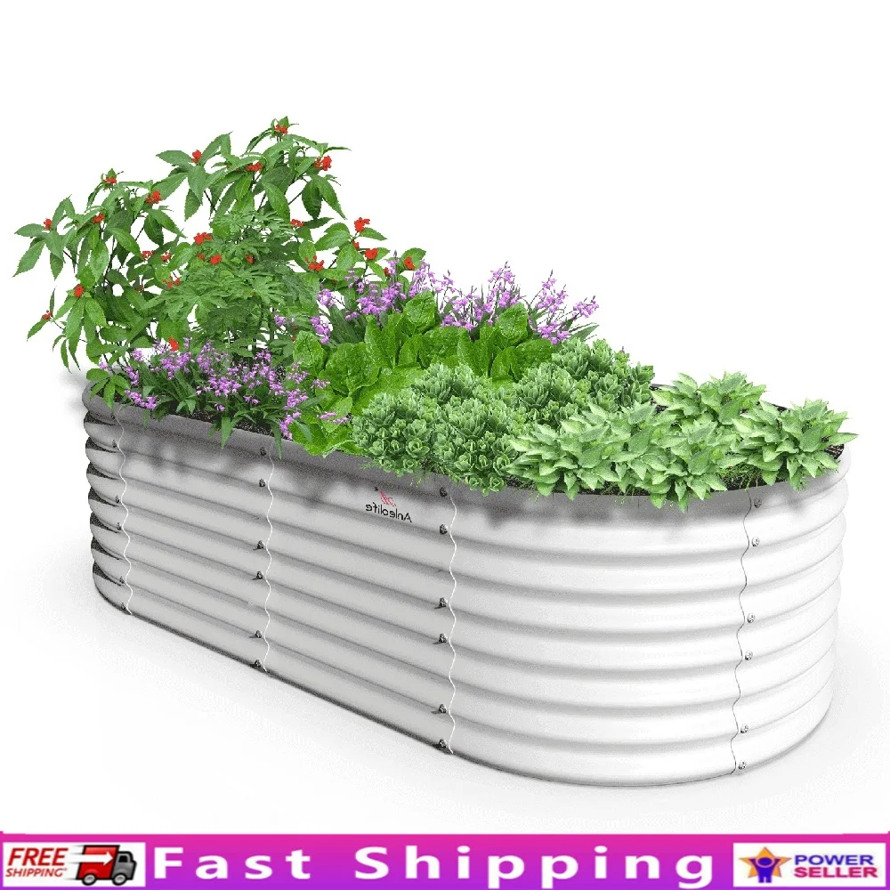 

Galvanized Raised Garden Bed 8X4X2ft Oval Modular Metal Planter Box Outdoor Anti-Rust Easy Setup Vegetables Flowers Herbs
