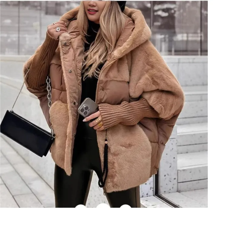 Comfort Chic Women Hooded Outerwear 2025 Winter Patchwork Warm Cotton Coat 2025 New Padded Jacket Cardigan Oversize Parka Coat