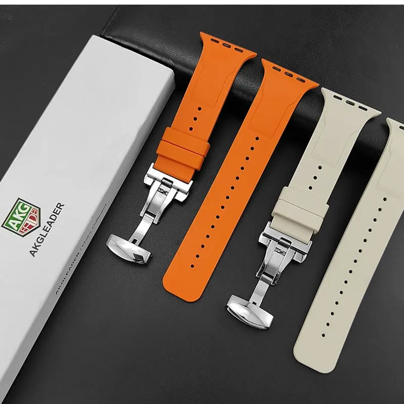 

AKGLEADER High Quality FKM Rubber Butterfly Clasp Watch band For apple watch strap 8 Ultra 49mm Strap iwatch 8 7 bracelet bands