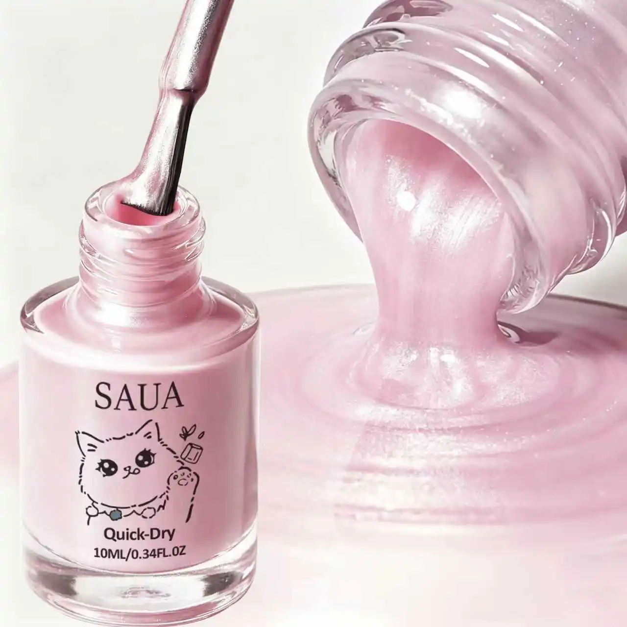 Pink Pearlescent Nail Polish; Quick-Drying, No Lamp Required, Long-Lasting Formula; Adds a Pearly Sheen and Brightens the Nail S
