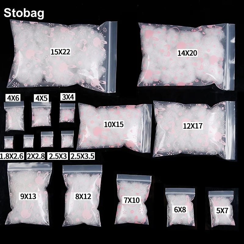 

StoBag 500/1000pcs Wholesale Transparent Cartoon Mini Zipper Plastic Bag Small Sealing Jewelry Packaging Pouch Storage Reusable