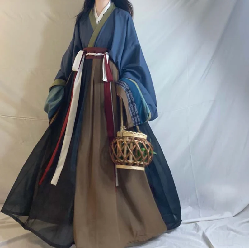 

Chinese Tradition Simple Hanfu Dress Women Female Carnival Maid Cosplay Costume Hanfu Sets Blue Gray Coffee For Lady Plus Size