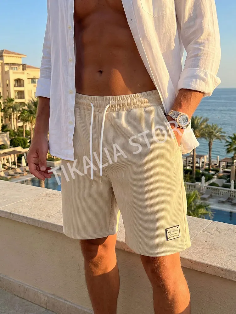 

Мужские вельветовые шорты: стильные, повседневные, в уличном стиле, однотонные, дышащие, комфортные, для ежедневной носки, летние мужские брюки