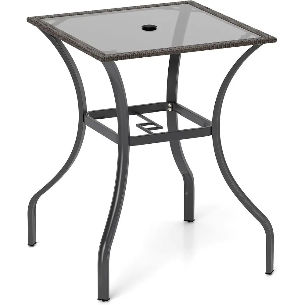 

All-Weather Outdoor Square Glass Patio Bar Table, 37 Height, with Umbrella Hole, Mix Brown