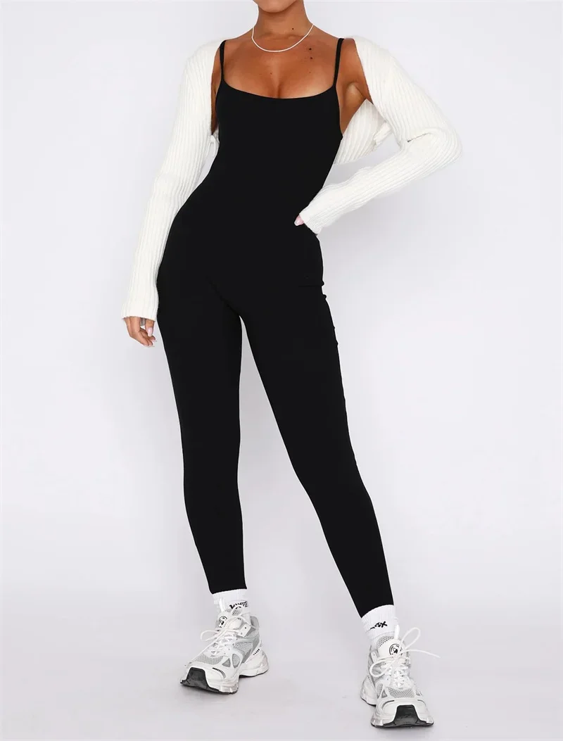 Casual Solid Knit Ribbed Skinny Slim Jumpsuits for Women Fitness Yoga Stretchy Comfortable One Piece Knitted Jumpsuit Rompers