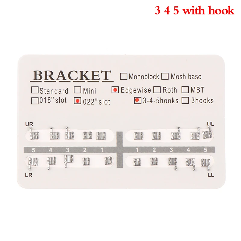 Neues 20-teiliges Set Dental-Orthodontie-Mini-Edgewise-Metallbrackets 3 mit Haken 3 4 5 mit Haken/ohne Haken – Detail 7