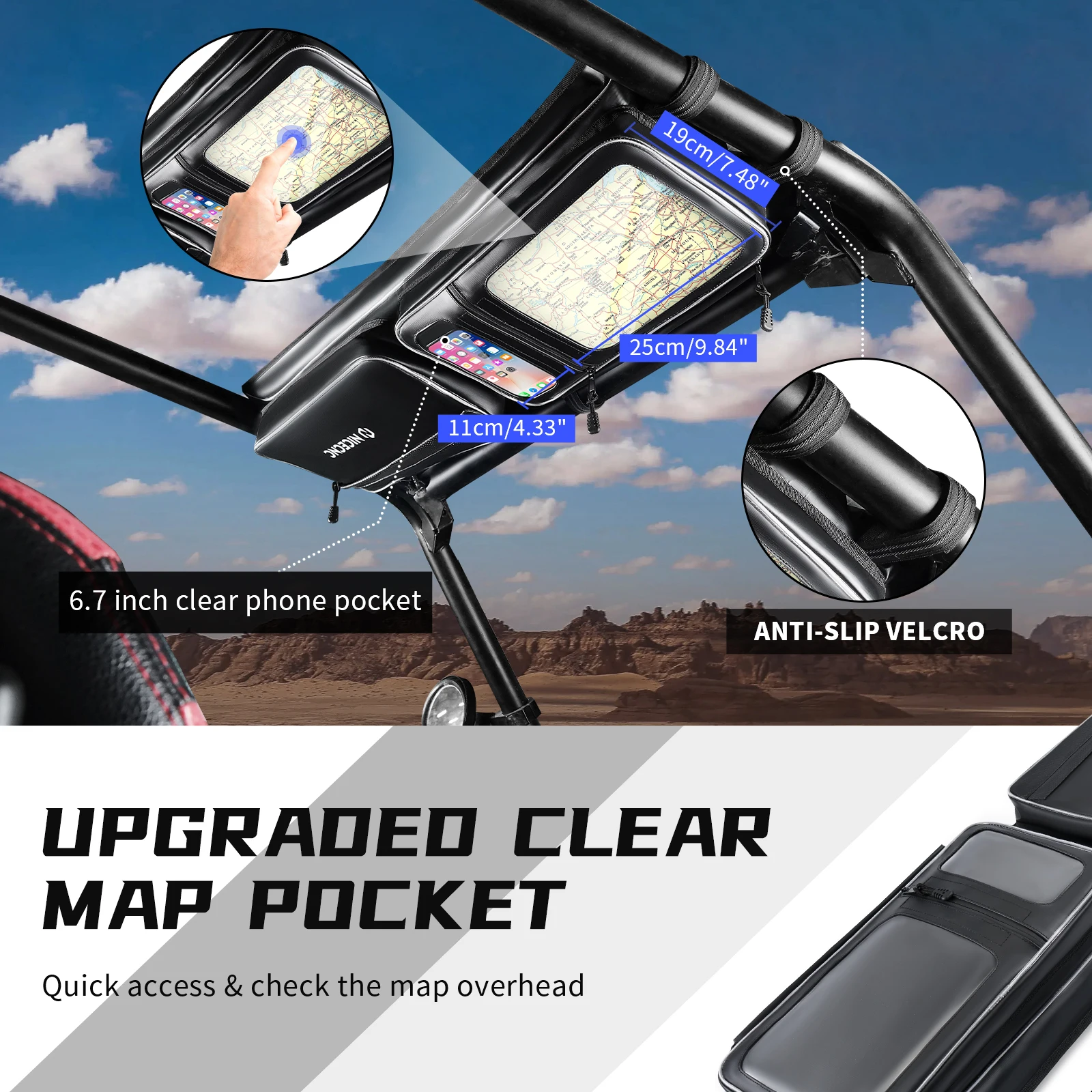 

NICECNC For Polaris RZR XP 1000 Overhead Roof Bag UTV Accessories Waterproof Tool Storage Pack Large Capacity Easy Installment