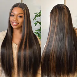 1B/30 Black and Brown Highlights Bone Straight 13x4 HD Lace Front Human Hair Wigs Brazilian Ombre Brown Colored Lace Frontal Wig