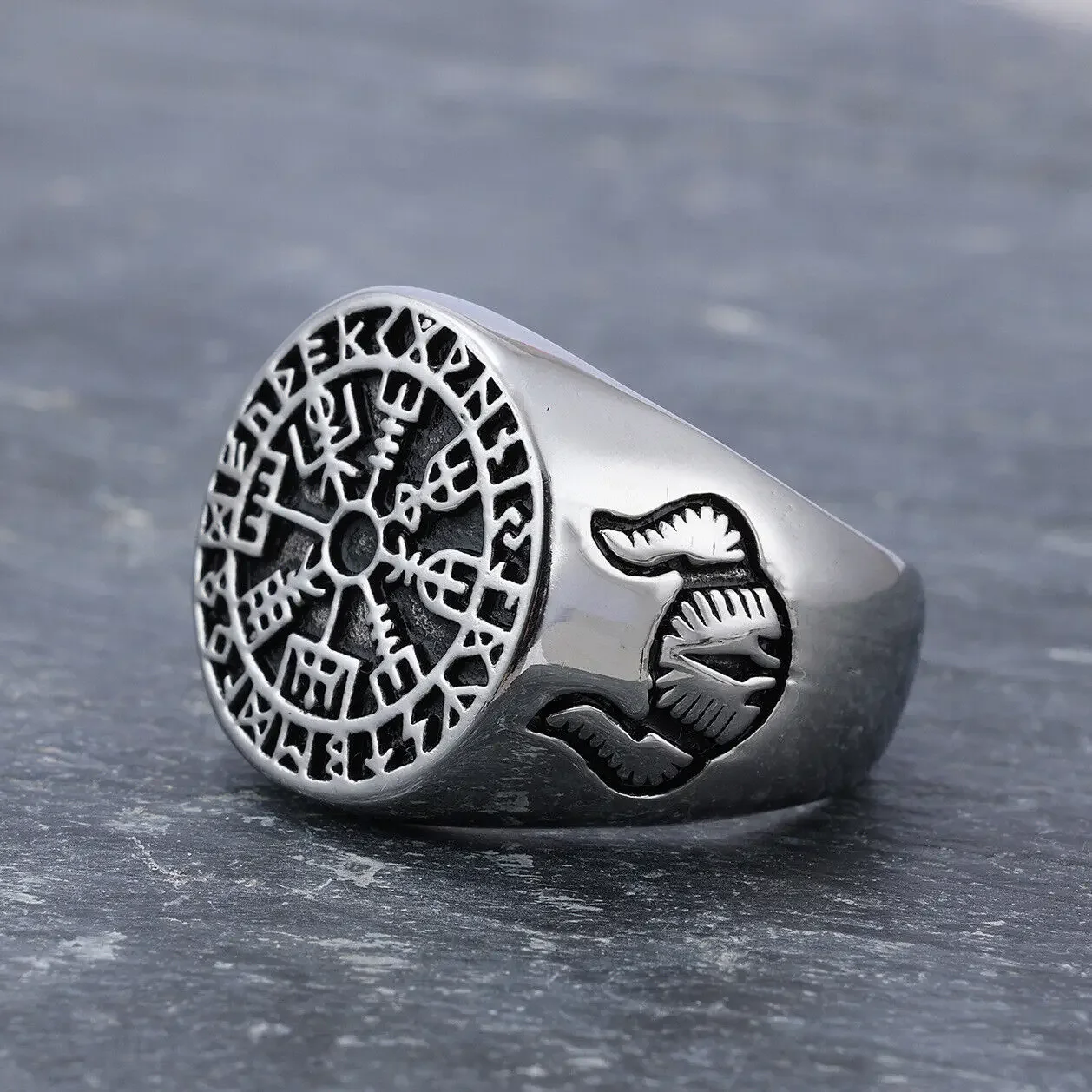 

Fashion Jewelry Vintage Viking Runes Vegvisir Stainless Steel Men's for Rings Size 7-13