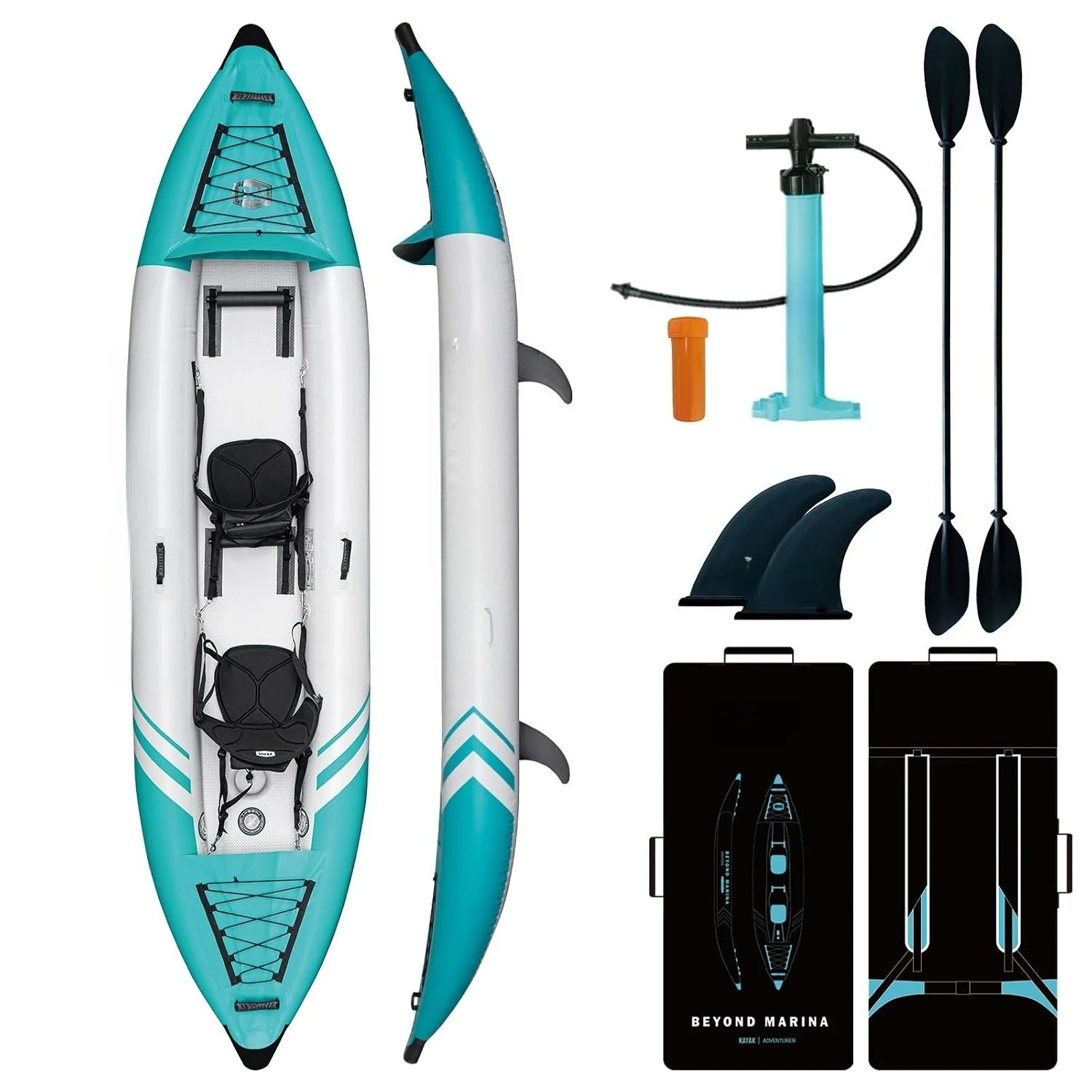 Inflatable Kayak 2 Person Adult -  Tandem Kayak with Drop Stitch Floor, Touring Kayak with Aluminum Paddles, Seats,, Customized