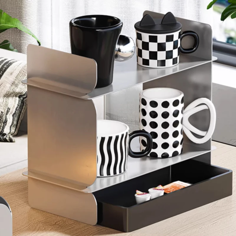 Desktop Organizer, Luxury Modern Stainless Steel Storage Display Rack for Office Desk,  Multi-layer Cosmetic Makeup Shelf,