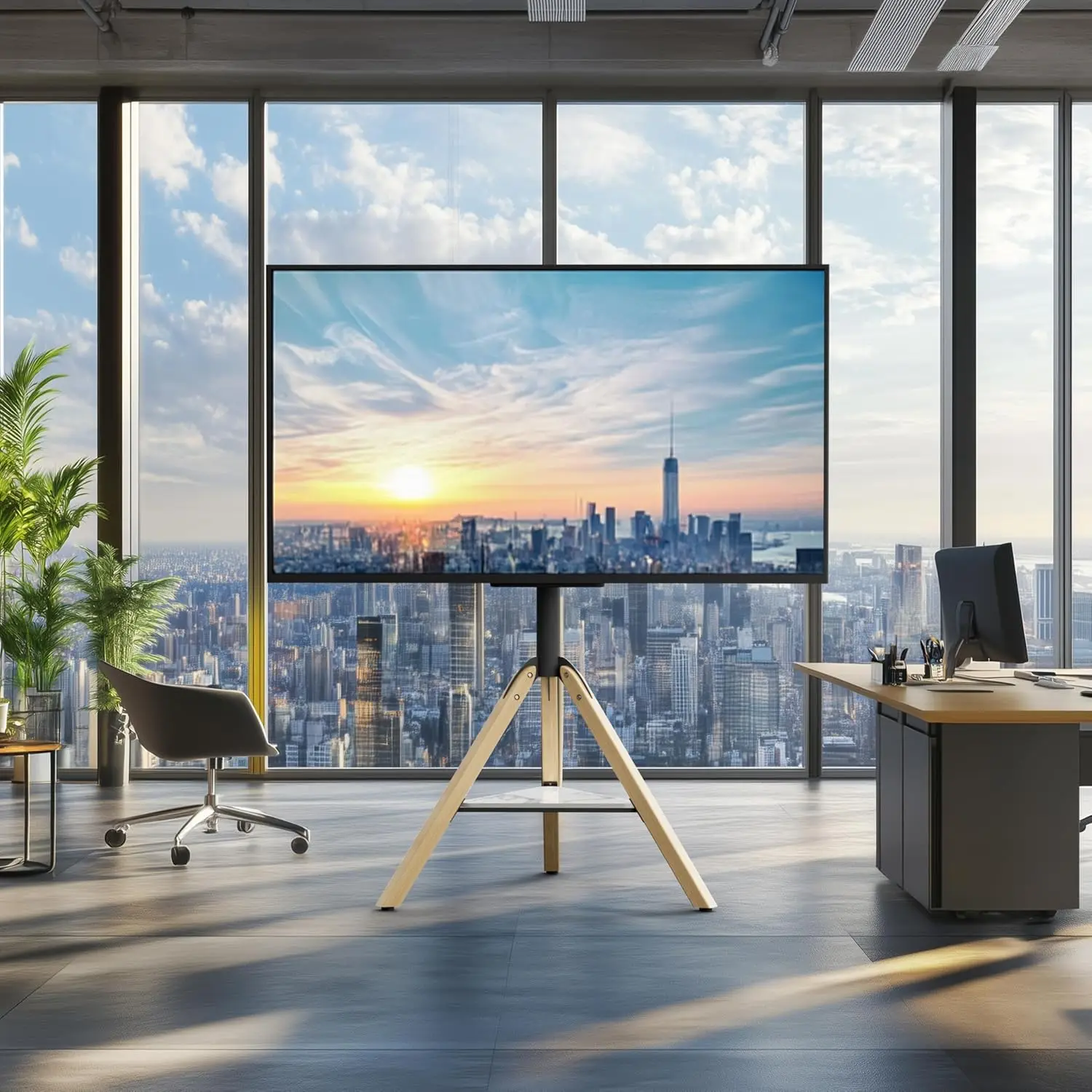 Corner tv Stand for 40 45 50 55 60 65 70 72 75 Inch LCD LED Flat Tripod Wood Floor TV Mount Stand with Wheels Max VESA600x400mm - view 2