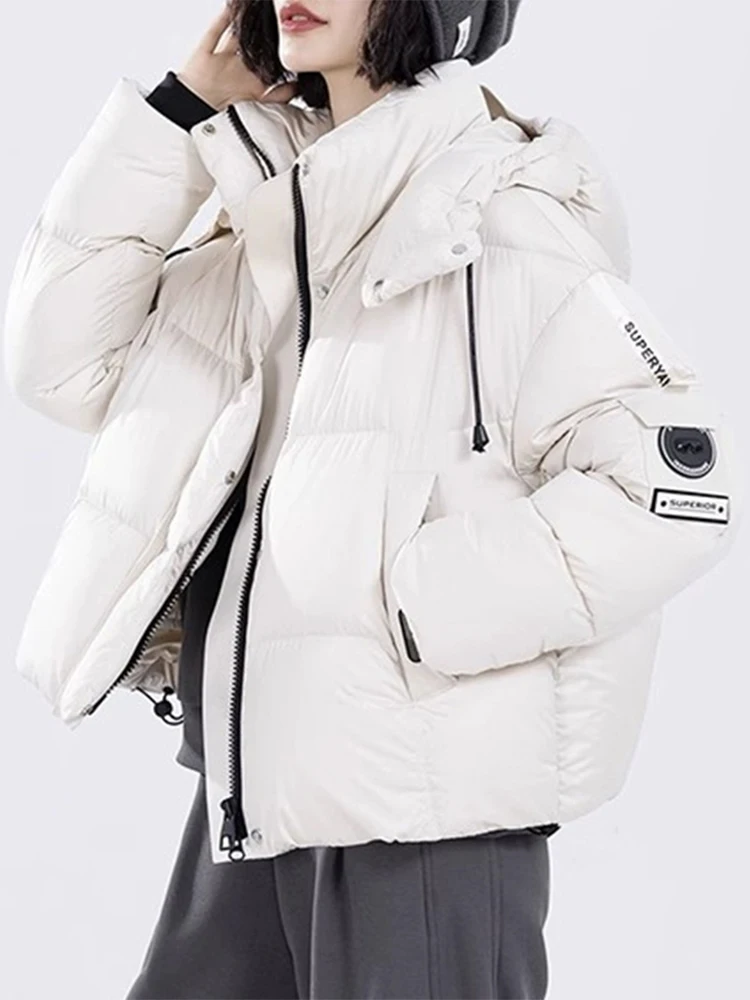 

Белая утепленная зимняя куртка-пуховик Sli White для женщин, корейский свободный крой, хлопковое пуховое пальто