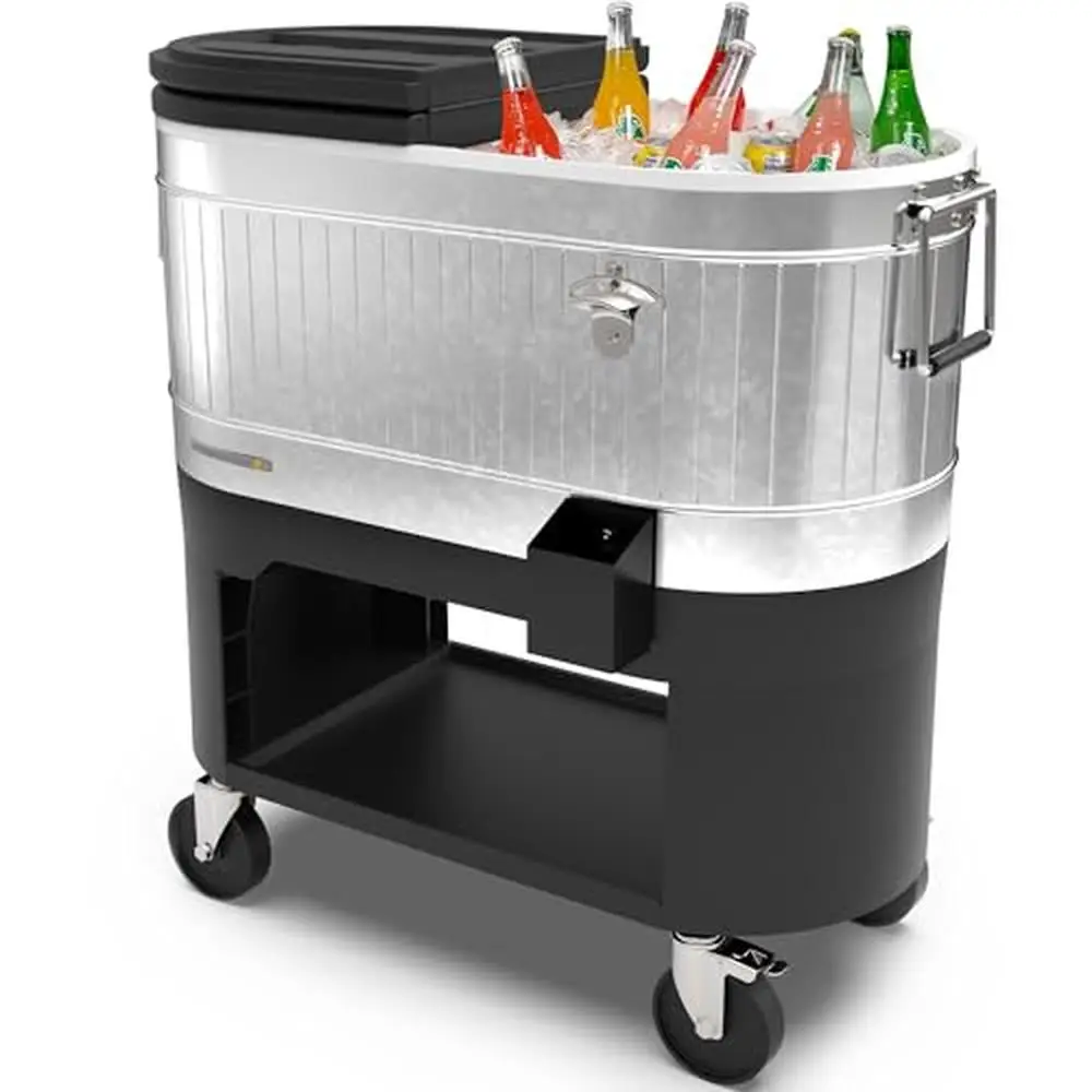 

Portable 120-Qt Ice Chest Cart with Drink Dividers and Wheels Farmhouse Style Outdoor Beverage Cooler Extended Cooling Time