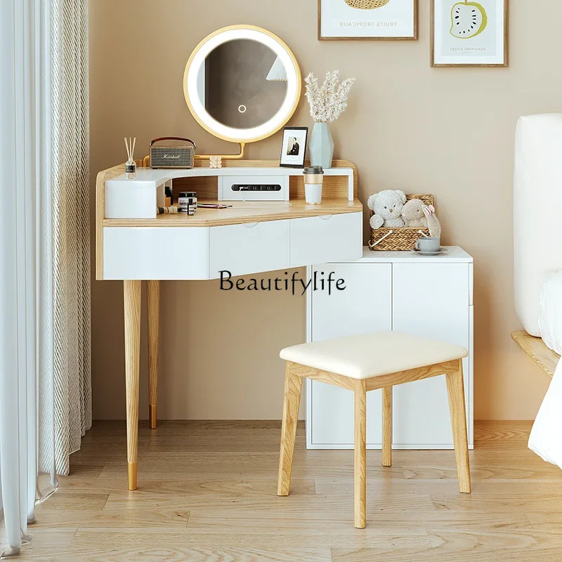 

Modern simple triangular solid wood dresser corner with multi-functional rotating mirror