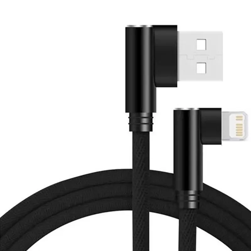 Cable de codo de sincronización de datos USB, Cable de carga de 0,25 m, 1m, 2m, 3m para Apple iPhone 12, 11 PRO, XS MAX, XR, 5S, SE, 6S, 7, 8 Plus,