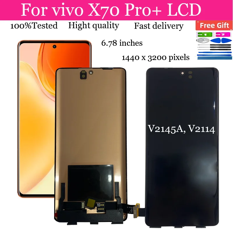 

6.78" AMOLED LCD For Vivo X70 Pro+ LCD V2145A V2114 Display Screen Touch Digitizer Replacement For VIVO X70 Pro+ Display