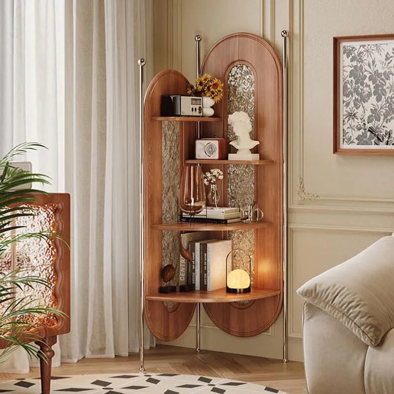 

Medieval Nordic corner solid wood retro triangular bookcase household floor-to-ceiling small apartment bedroom storage rack