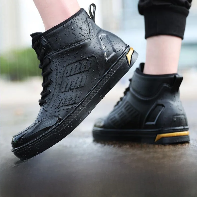 

Casual Men's Short Rain Boots Anti-Slip Durable Frosted British Style Leisure Board Shoes PVC Rain Shoes Fashionable Spring A...