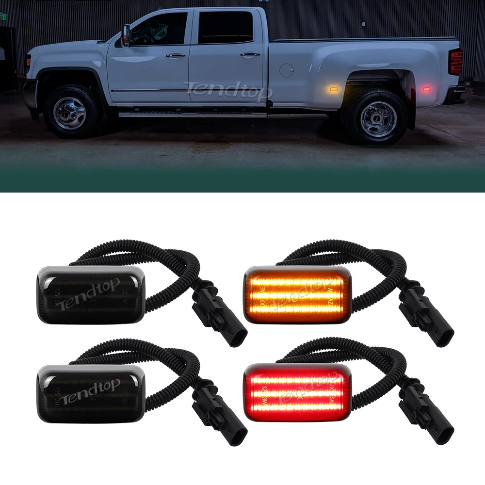 4PCS Car Style LED Wheel Fender Side Marker Light Turn Signal Lamp For 15-up Silverado Sierra Dually Chevy GMC 2500HD 3000HD