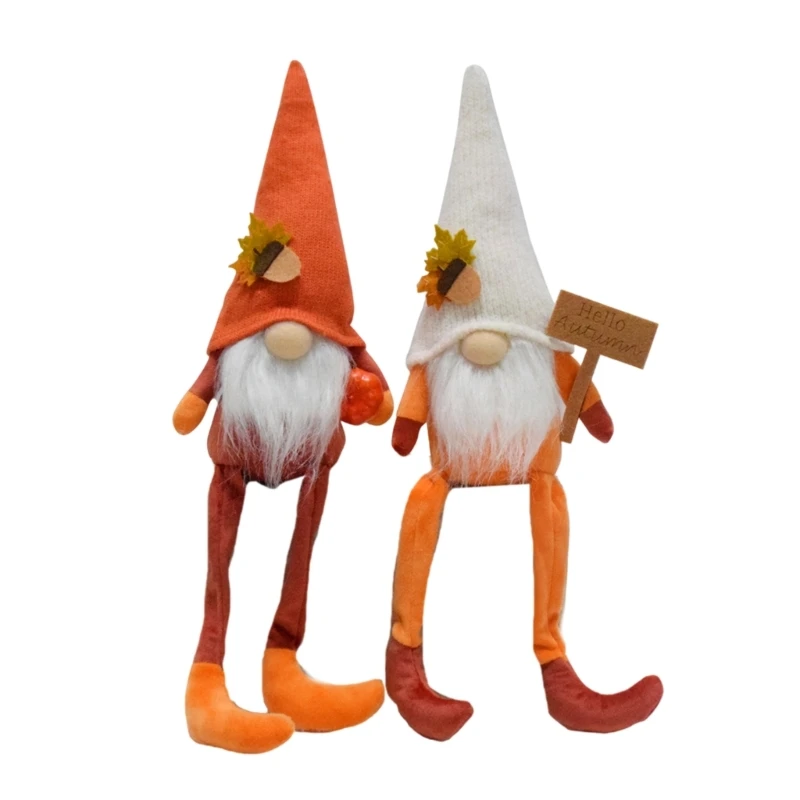 

1Pair Fall Season Harvest Celebration Gnomes Figures Handmade Festival Dwarf Decoration for Office and Home Couple Gift