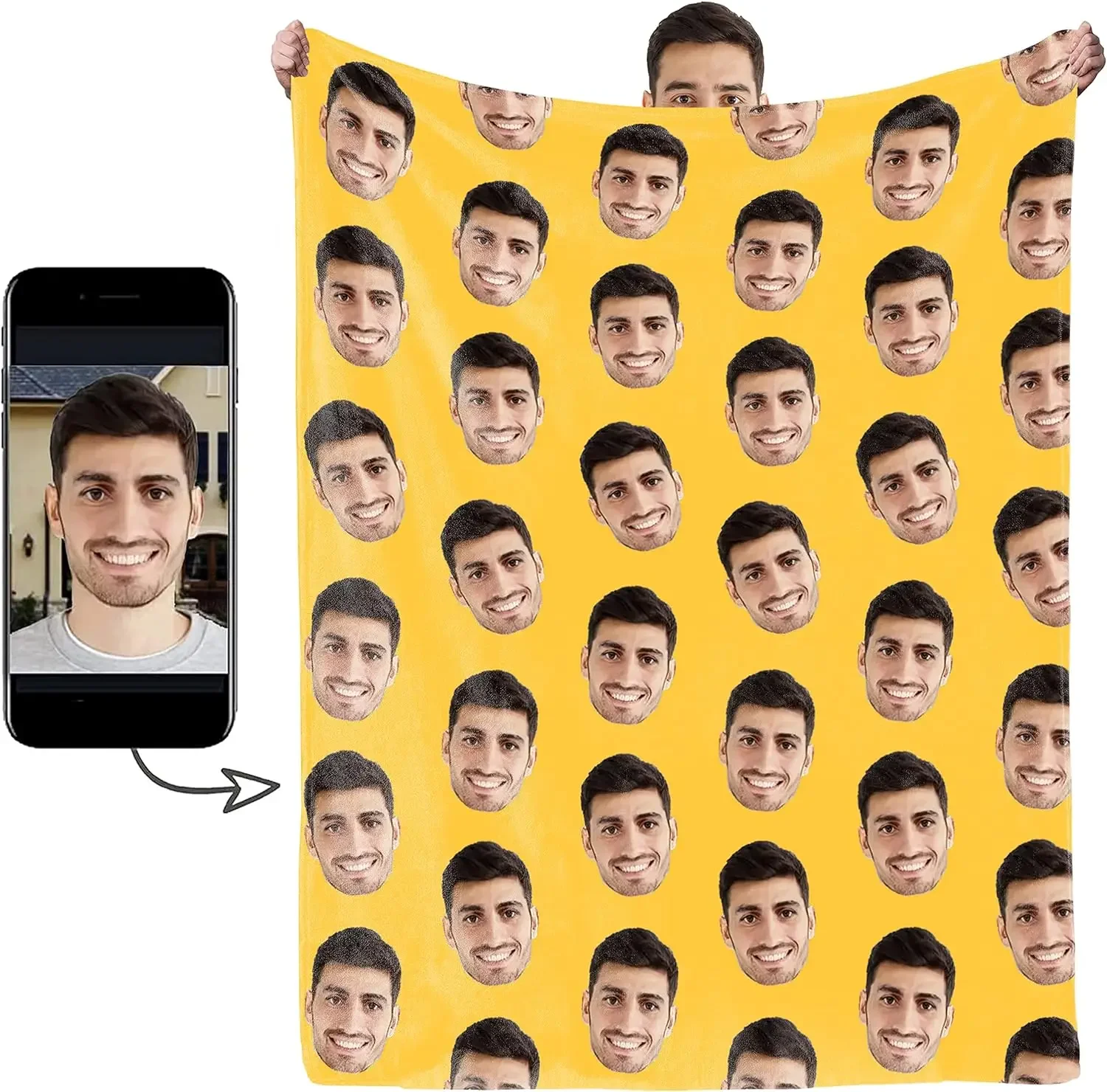 

Custom Photo Personalized Face Blanket, Funny Face Throw Blanket for Women Men Girlfriend Boyfriend, Customized Gifts for Kids