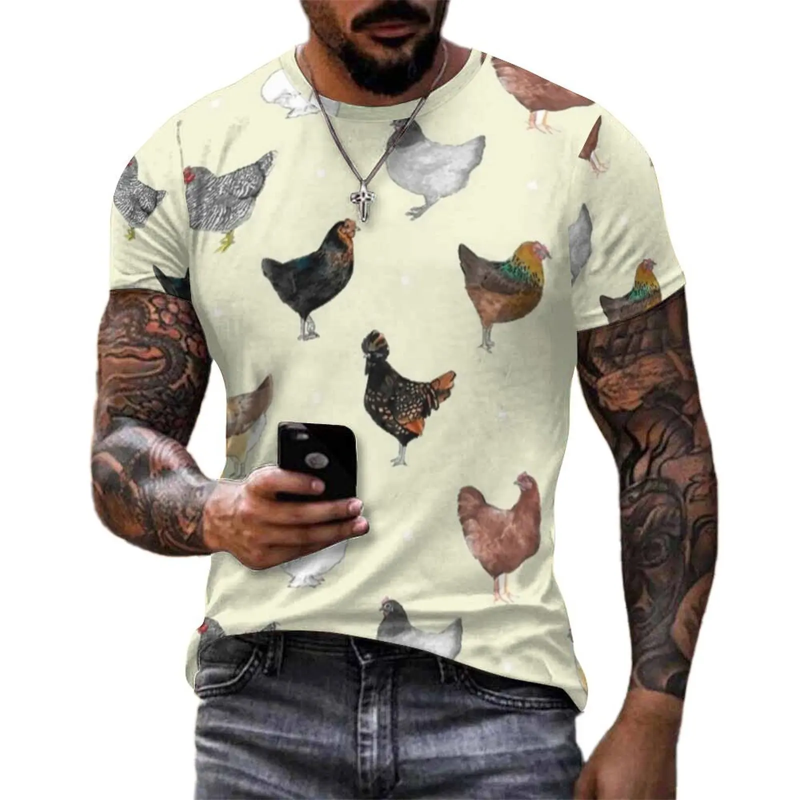 Various Chicken T-Shirt Cute Animal Print Fashion T Shirts Men Kawaii Tee Shirt Summer Short Sleeve Custom Tops Big Size 5XL 6XL