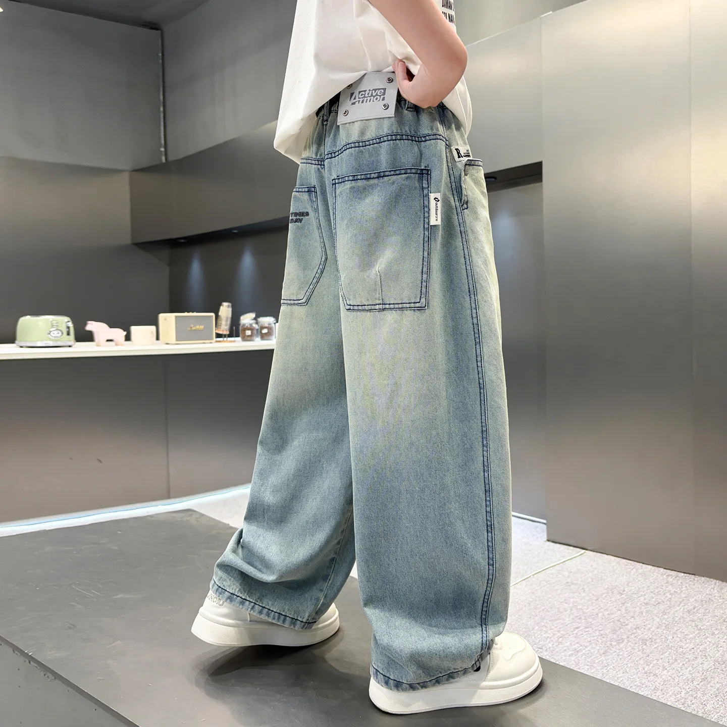 Summer Kids Children Lightweight Gradient Blue Jeans for Boys Casual Anti-Mosquito Denim Pants Thin Trousers 5-14Y