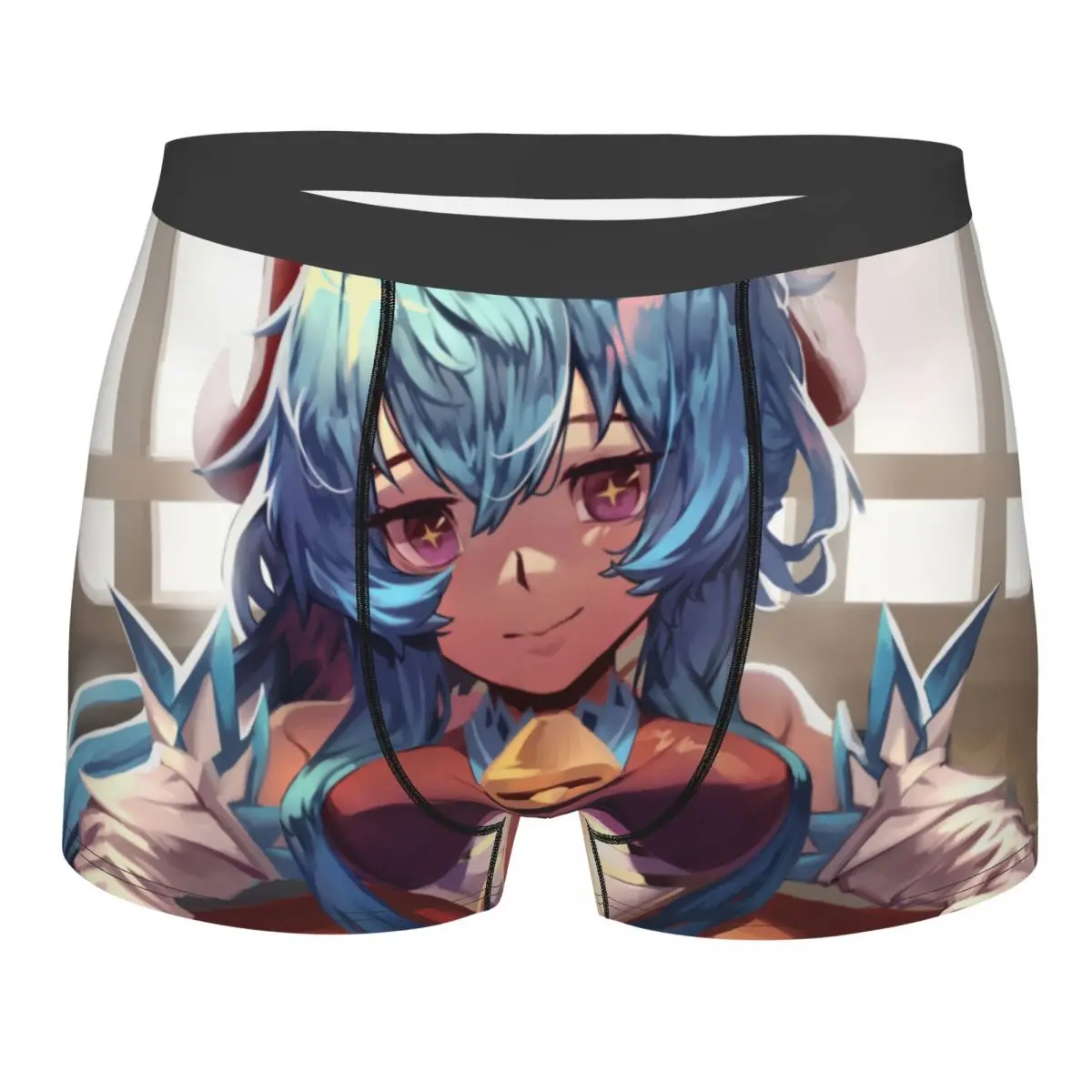 Men Sexy Ganyu Genshin Impact Boxer Shorts Panties Mid Waist Underwear Anime Homme Sexy Underpants