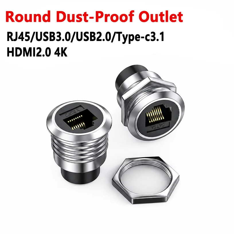 Metal Round Socket Module, Type D, RJ45 Type-C Port for Secure Network Connections; Installs in Chassis Plugs