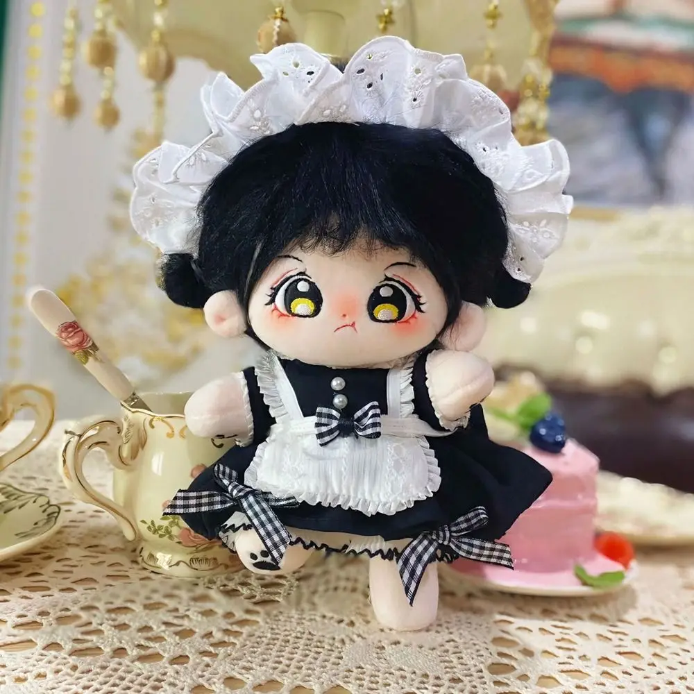 Cute Lolita Maid Attire 20cm Doll Clothes Black Cat Miniature Maid Dress Suit Doll Headgear Dress Headdress Doll Accessories Toy