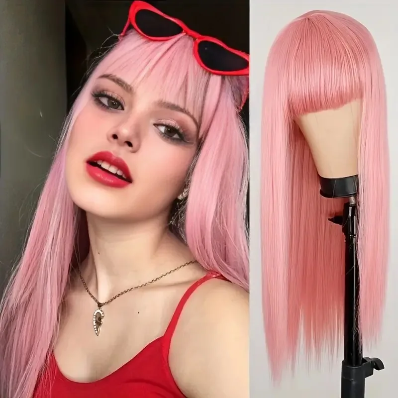 26-Inch Long Straight Synthetic Cosplay Wig Set