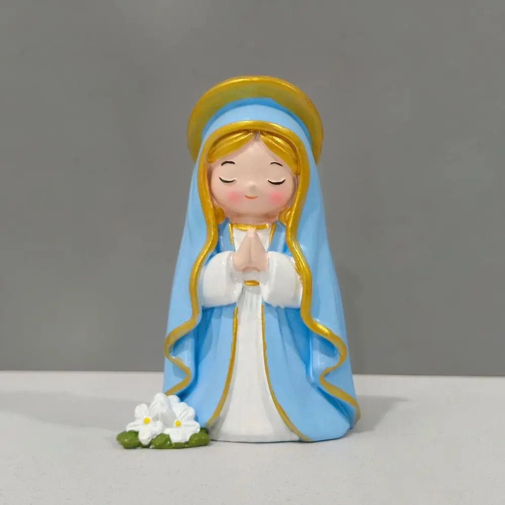 Warm Color Resin Ornament Girl Statue Lovely Design Desktop Ornament Desktop Decoration Wishing Character Home Decoration Piece