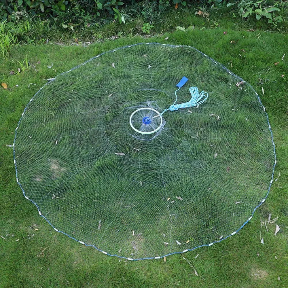 

Portable Nylon Monofilament Cast Fishing Net Aluminum Frame with Steel Sinker Cast Net 8ft 12ft 16ft Fishing Net Bait Trap