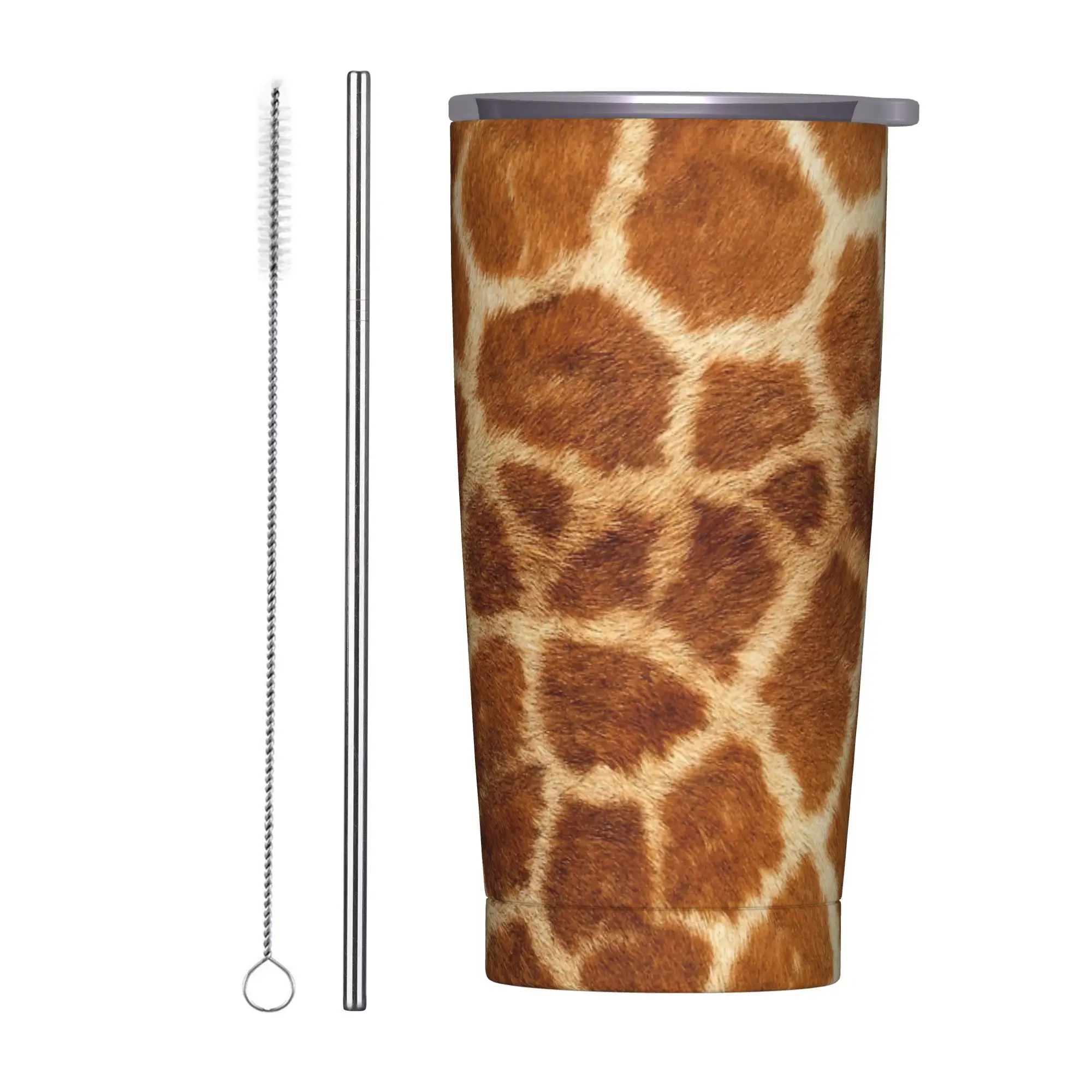 Giraffe Skin Tumbler Vacuum Insulated Animal Fur Leopard Texture Coffee Cups with Lid Straw Double Wall Mugs Water Bottle, 20oz