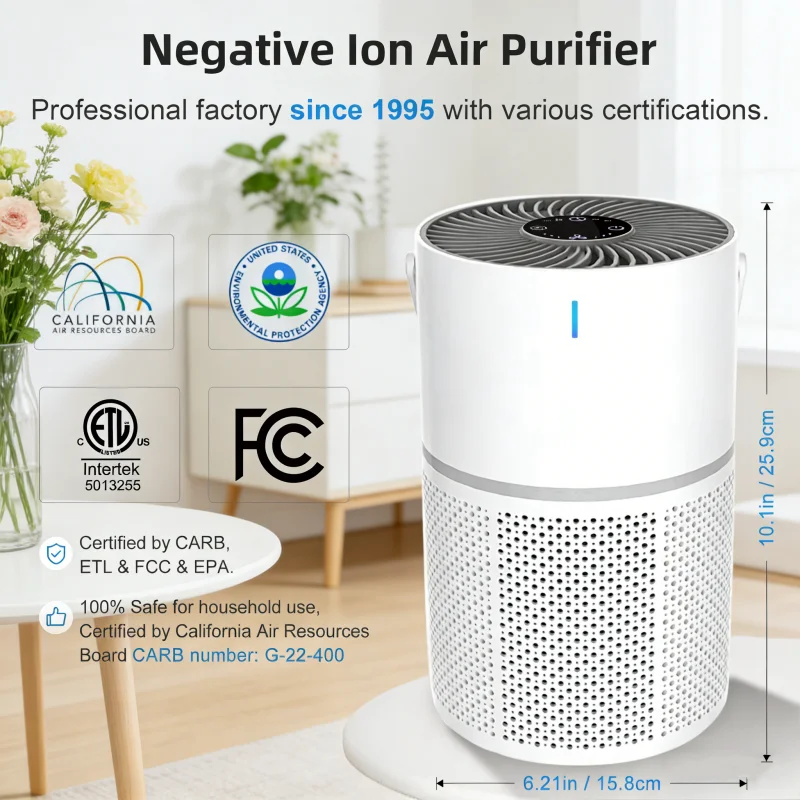 User Friendly Portable HEPA Filtered Air Cleaner Negative Ion Featuring Quiet Operations for Bedrooms or Small Living Spaces