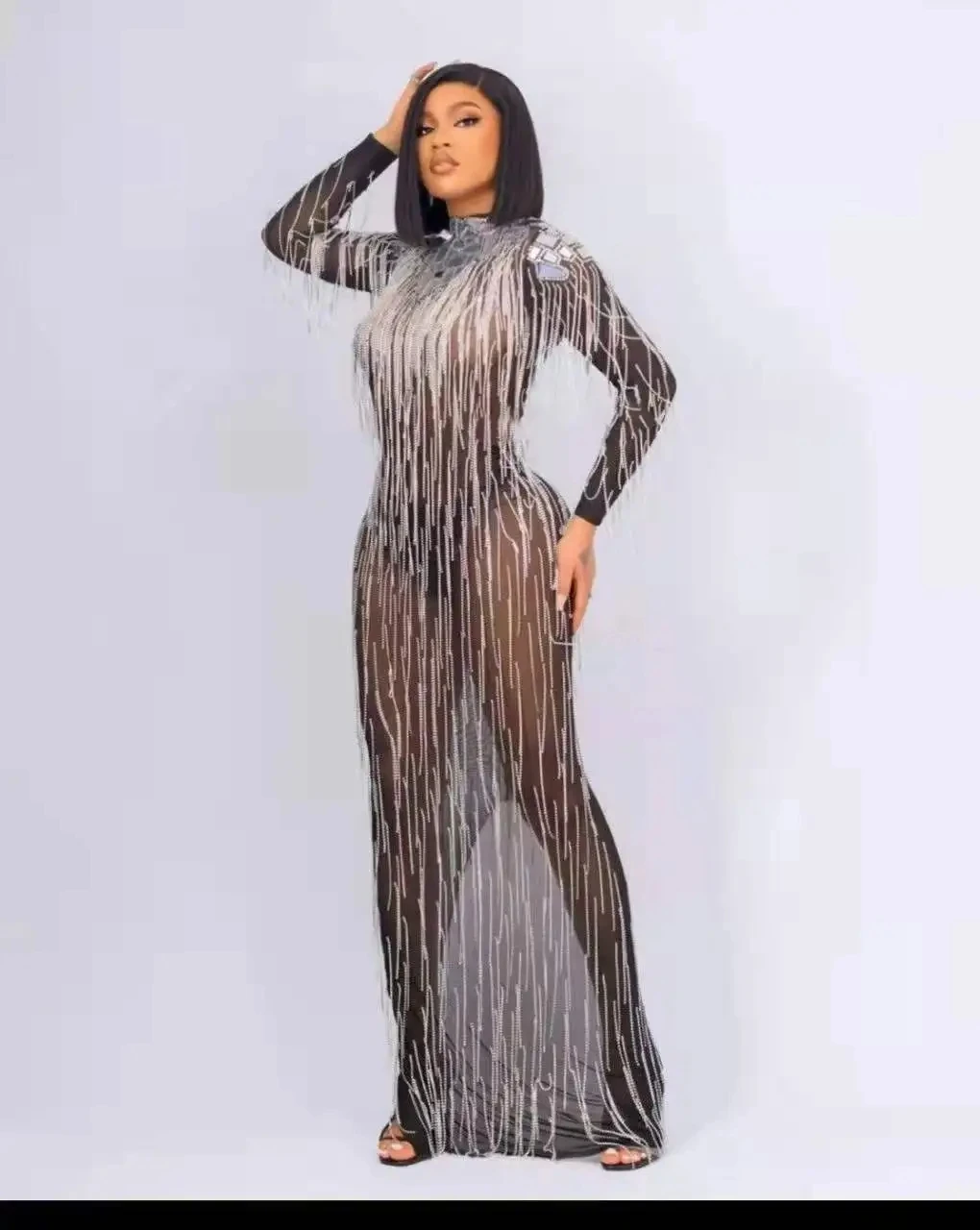 Robe Longue à Paillettes avec Strass pour Femme, Noir et Or Brcorporelle, Tenue de ixd'Anniversaire, Costume de Drag Queen, Chanteur, Spectacle