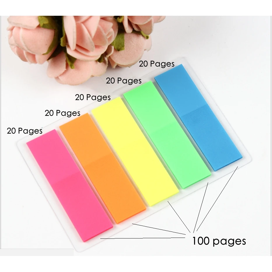 100 Sheets Fluorescence Self Adhesive Memo Pad Sticky Notes Bookmark Marker Memo Sticker Paper Student School Office Supplies