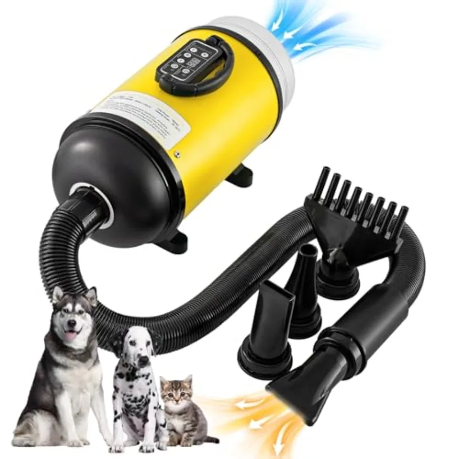 

Pet Dryer and Grooming Vacuum with Adjustable Speed and Temperature Control Low Noise 4 Nozzles 1850 Watts Blow Dry and Vacuum