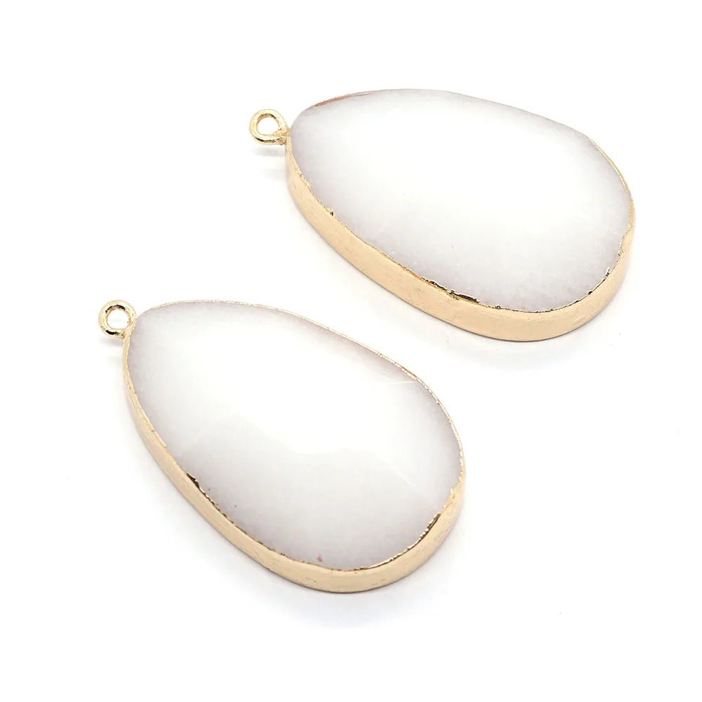 

Natural White Stone Drop Shape Cut Bread Edge Pendant for DIY Necklace Jewelry Making Supplies Craft Accessories Wholesale