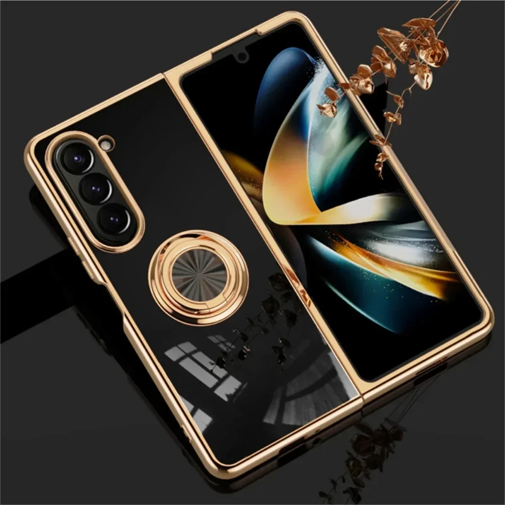 Electroplating Magnetic Ring Holder Phone Case for Samsung Galaxy Z Fold 5 4 Fold5 Fold4 5G Hard Shell Shockproof Cover