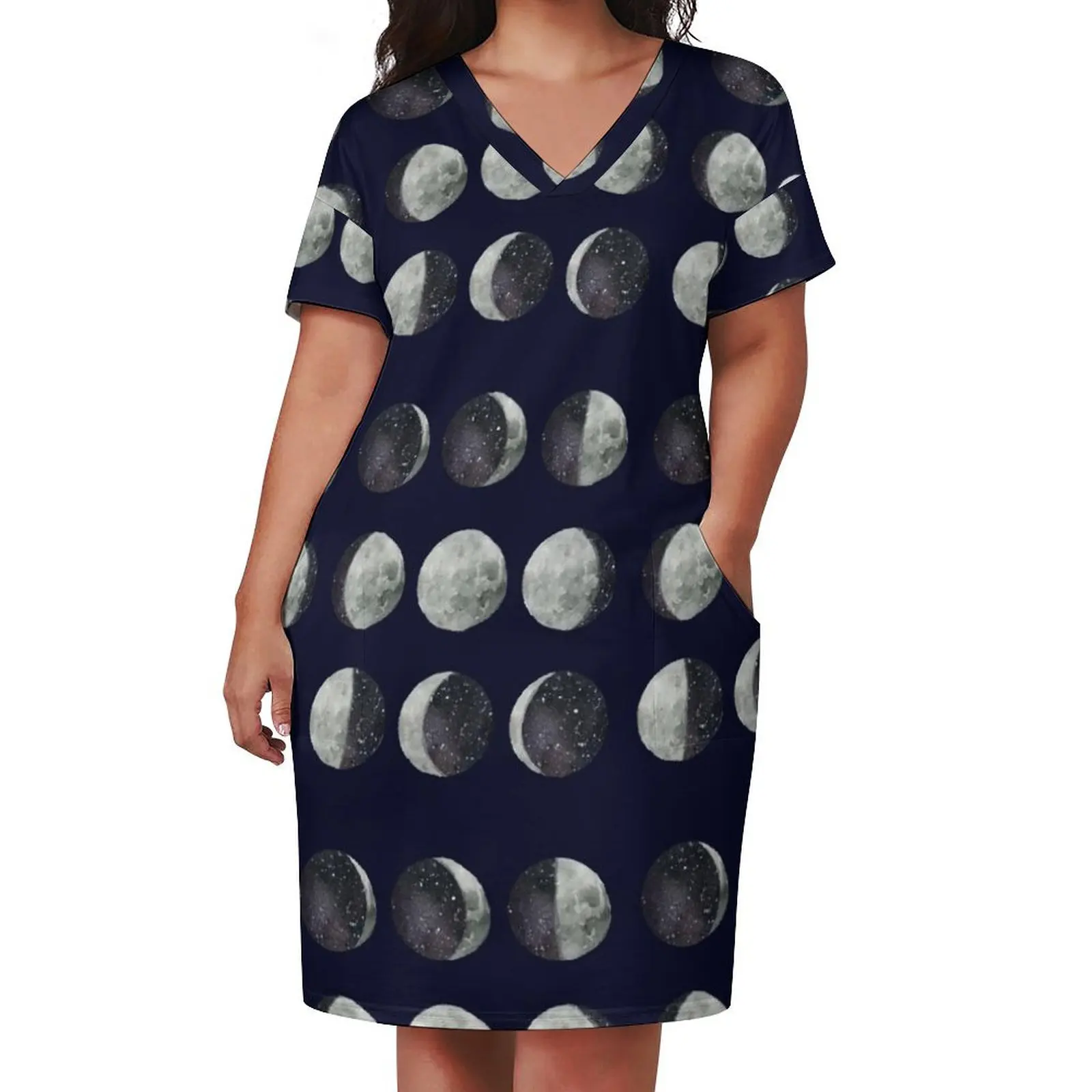 Moon Phases - Moon shirt - Moon dress - sticker- Watercolor & Ink Loose Pocket Dress prom dresses chic and elegant evening dress