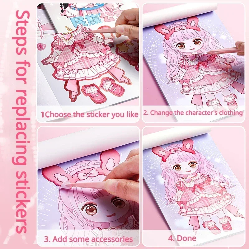 Replacement Sticker Book Super Cute Girl Stickers Pack Book Children's Cartoon Makeup Show Puzzle Cartoon Handmade DIY Materials