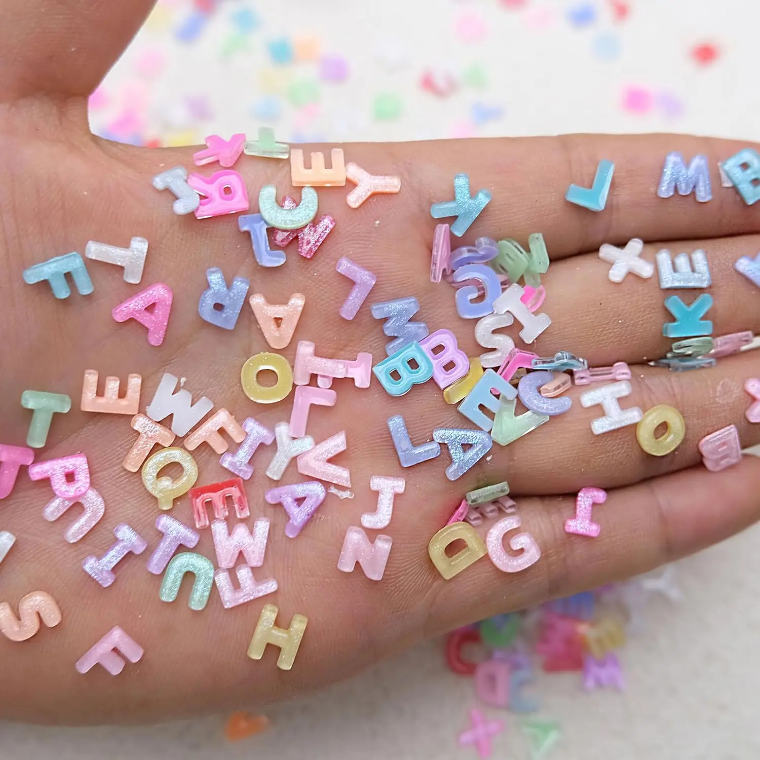 200pcs/Bulk Cartoon 26 English Letters Nail Art Charms Color Mini English Letters 3D Nail Decor Parts DIY Resin Nail Accessories