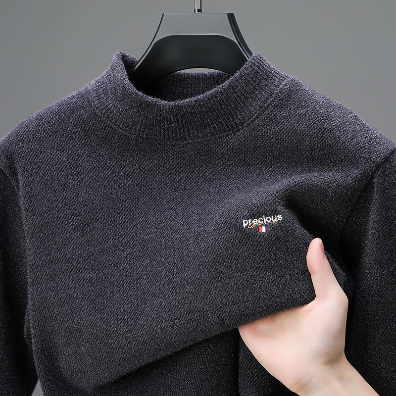 

Luxury high-end round neck sweater men's trendy new Korean style casual brand embroidered winter plush thick warm knit pullover