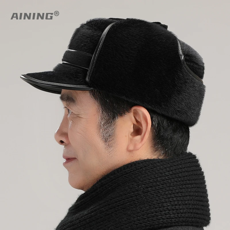 Lei Feng Hat Men\'s Winter Thickened Military Hat Outdoor Warmth Dual Purpose Ear Protection Cold Proof Woolen Flat Top Hat