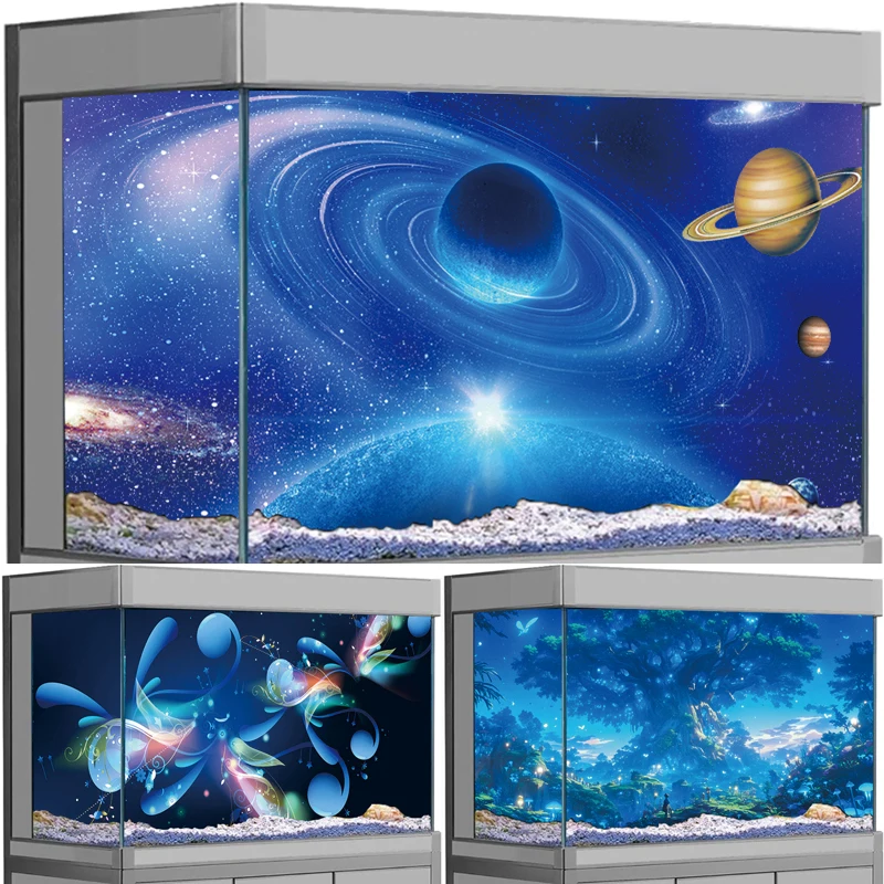 

Cosmic Starry Sky Planet Aquarium Background Sticker HD 3D Waterproof Fish Tank Decor Decal for Fish Tank Landscaping